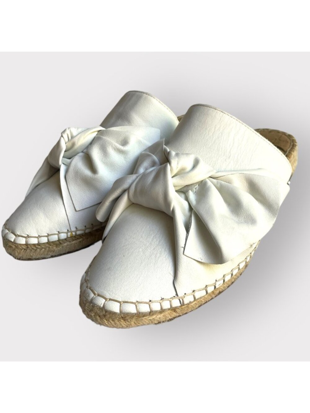 Sam Edelman Size 7.5 White Lynda Leather Bow Espadrille Slide Sandals Mule Shoes - Picture 2 of 14